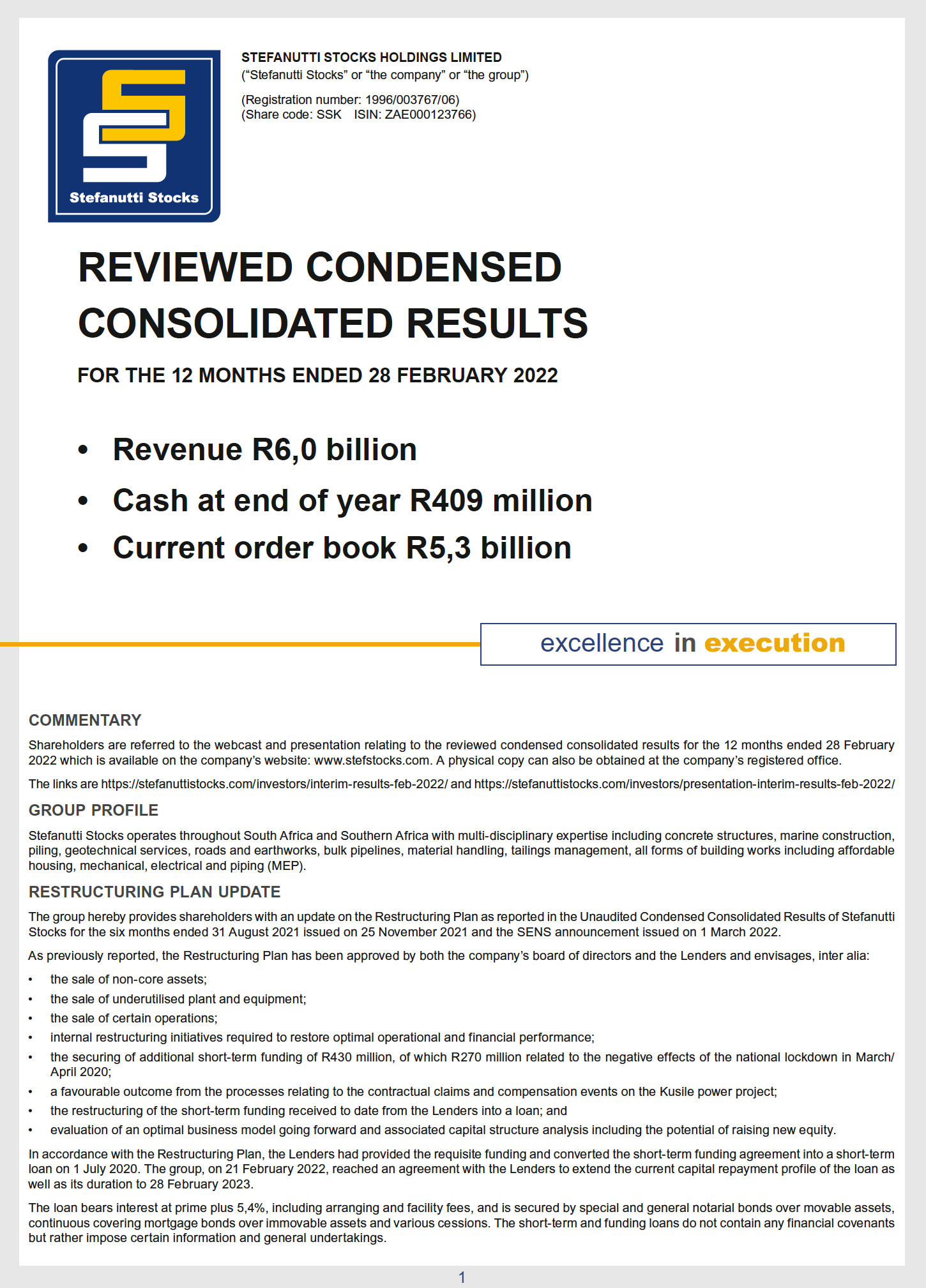 Reviewed Condensed Consolidated Results Feb 2022