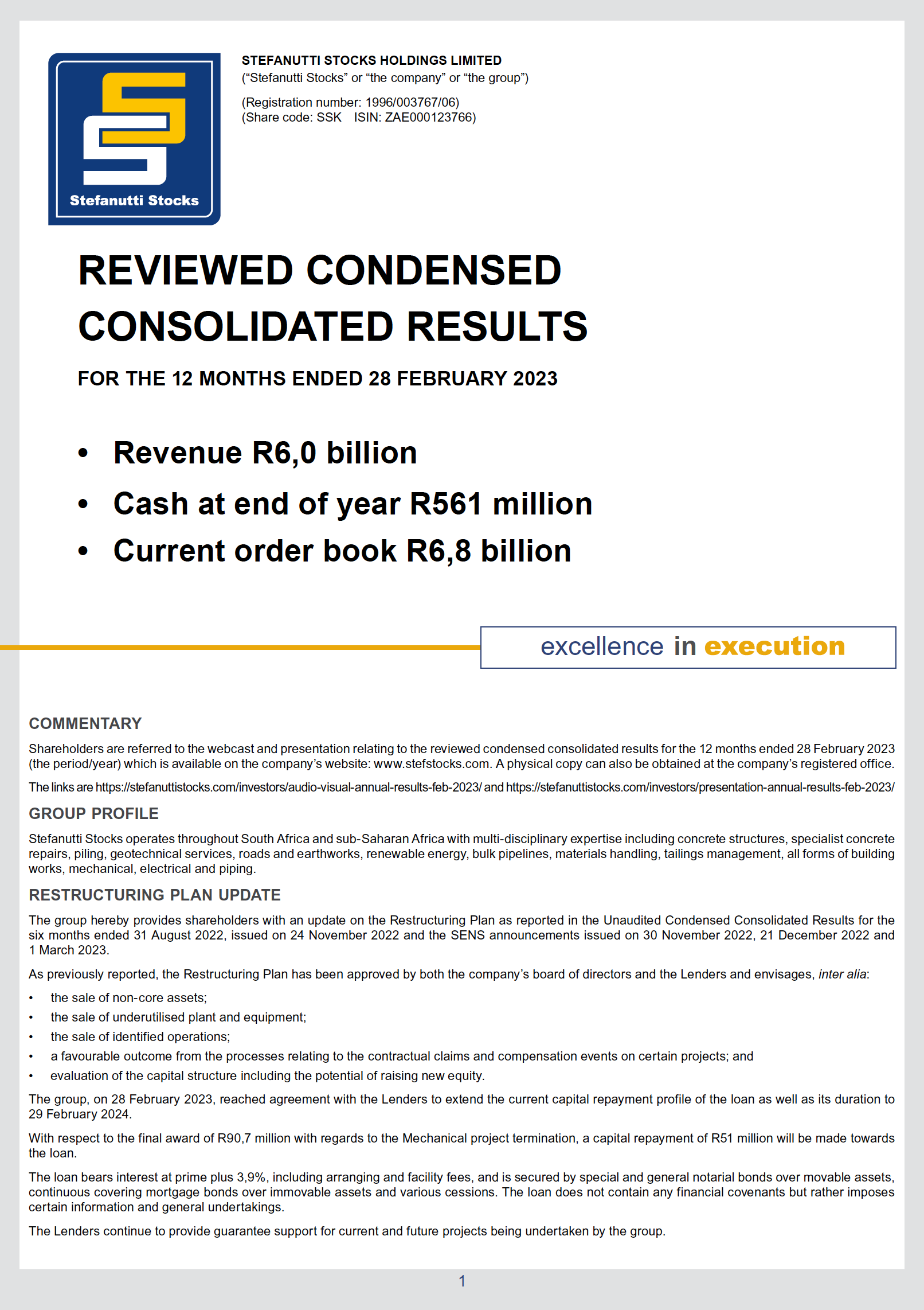 Reviewed Condensed Consolidated Results – Feb 2023