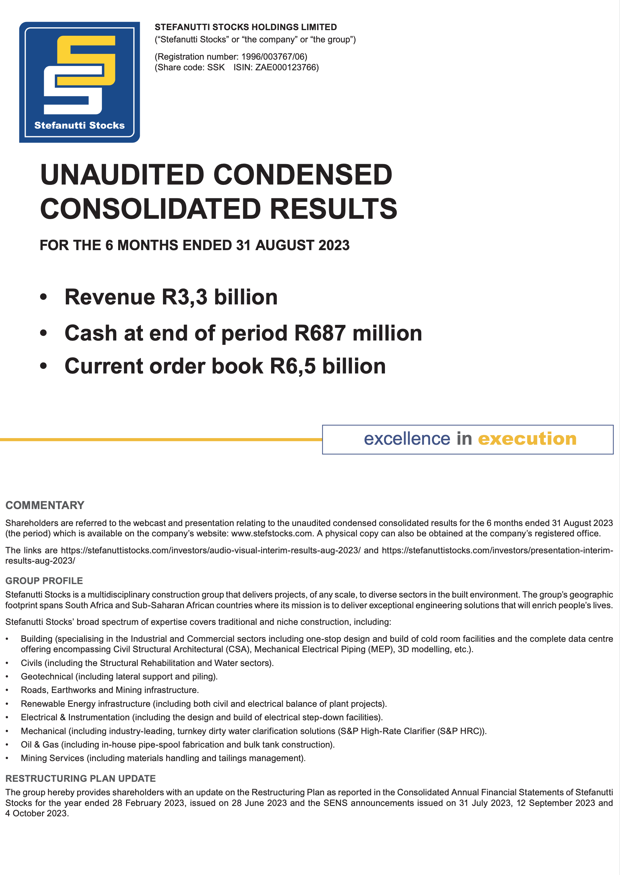 Unaudited Condensed Consolidated Results – Aug 2023