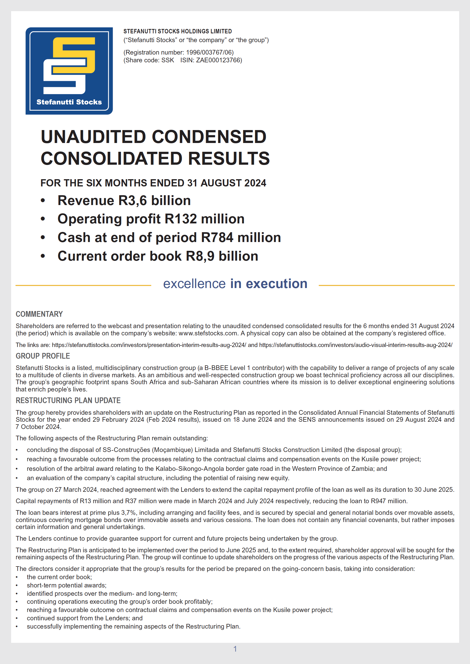 Unaudited Condensed Consolidated Results – Aug 2024